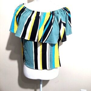 Bar III‎ Womens XS Off the Shoulder Adjustable Short Sleeveless Blouse Striped